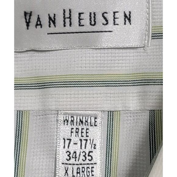 Van Heusen White Green Blue Striped Button Up Shirt 17 17.5 34 35 XL Lightweight - Picture 4 of 6